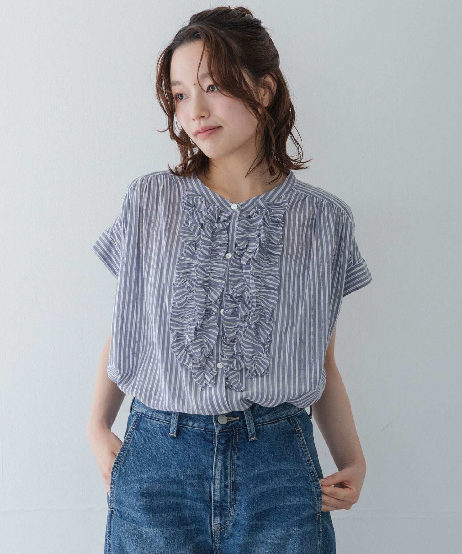 Sonny Label 「ドビーストライプフリルフレンチシャツ」|シャツ・ブラウス|