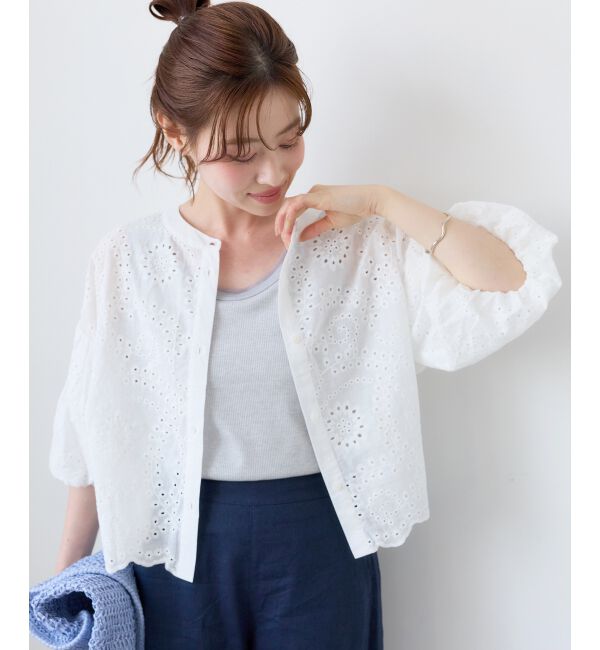  「カットワーク刺繍バルーンスリーブブラウス」|シャツ・ブラウス|オフ