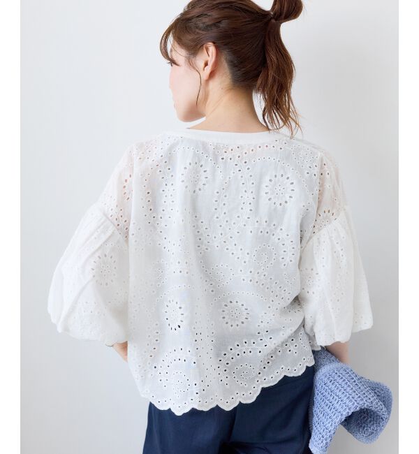  「カットワーク刺繍バルーンスリーブブラウス」|シャツ・ブラウス|