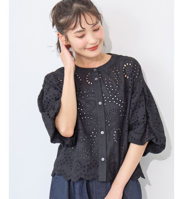  「カットワーク刺繍バルーンスリーブブラウス」|シャツ・ブラウス|