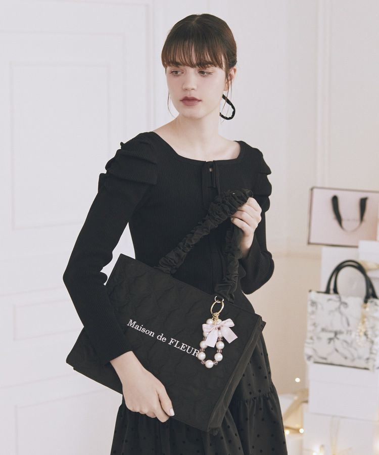 Maison de FLEUR「ギャザーハンドルリボンキルティングトート」|トートバッグ|