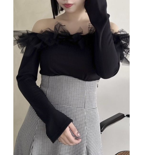 dazzlin「オフショルリボンカットトップス」|Tシャツ・カットソー|ブラック