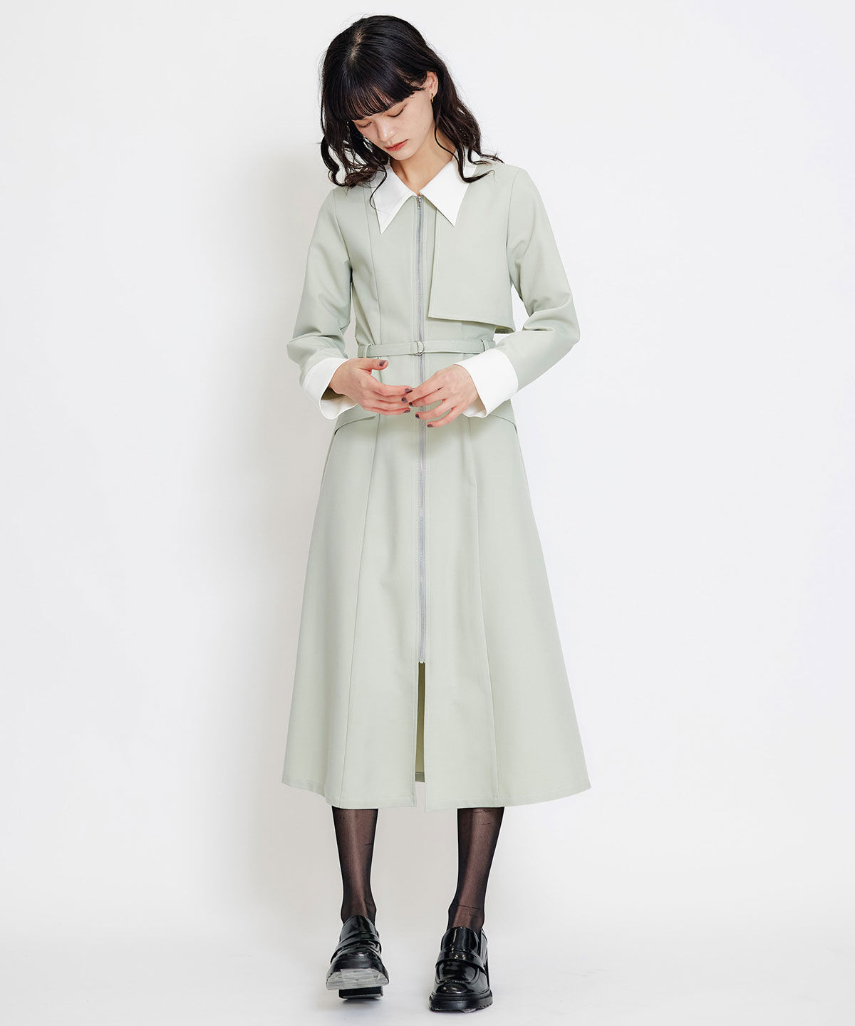 REDYAZEL「フロントZIPバイカラーロングシャツワンピース」|ワンピース|