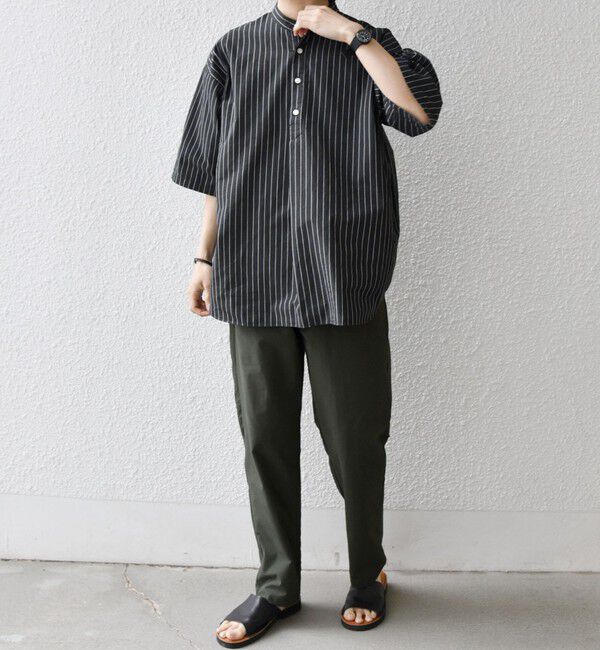 SHIPS any「SHIPS any:〈洗濯機可能〉コットン/リネン ストライプ バンド スキッパー ハーフスリーブ シャツ 26SS◇」|シャツ・ブラウス|