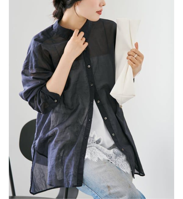 Plage「《追加》fluffy sheer シャツ 2」|シャツ・ブラウス|ネイビー