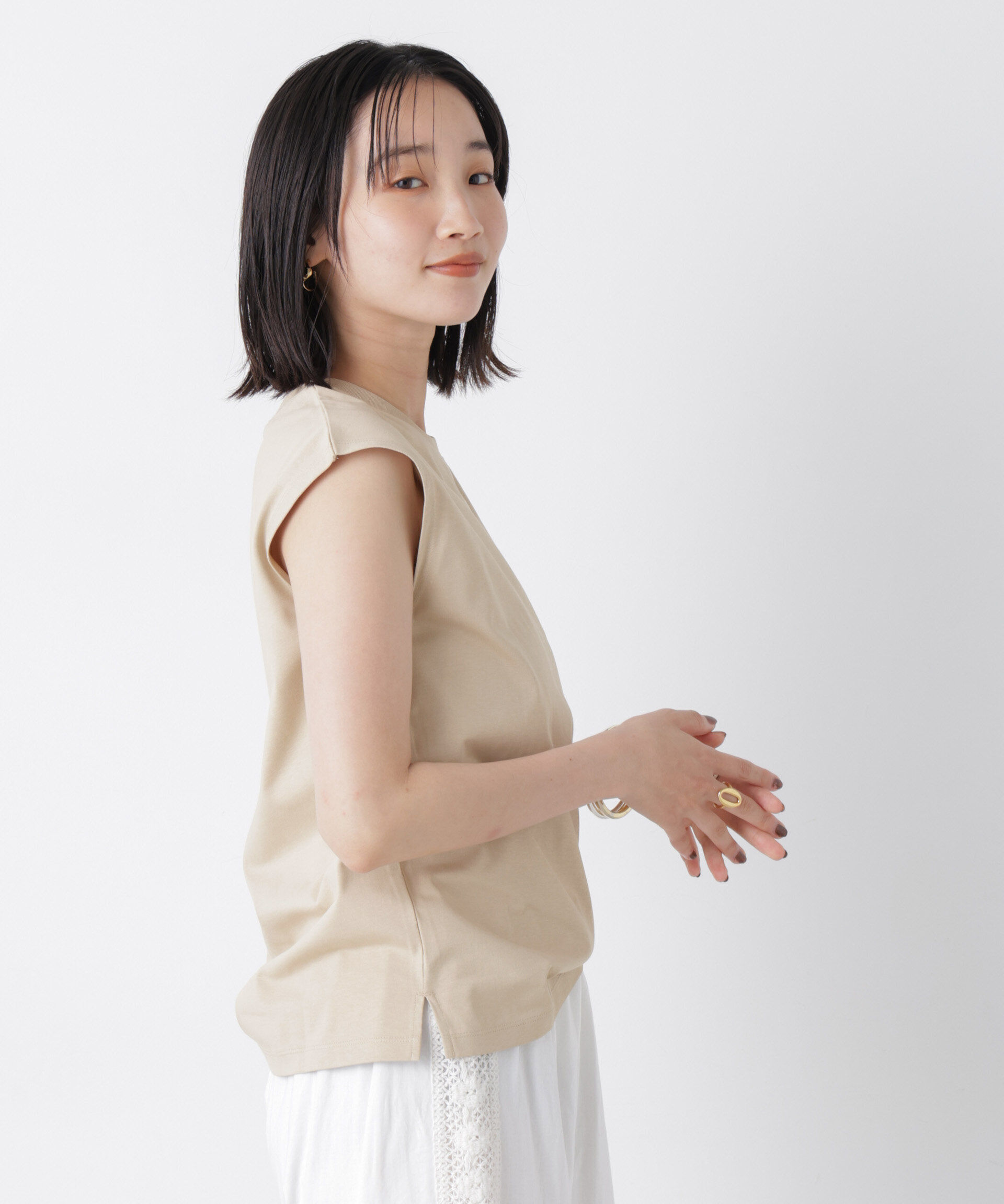 nano･universe「気化冷却機能 ノースリーブクルーネックトップス」|Tシャツ・カットソー|