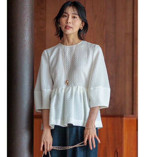 23区「【一部店舗限定/洗える】プレザンスジャカード ペプラム ブラウス」|シャツ・ブラウス|ホワイト系