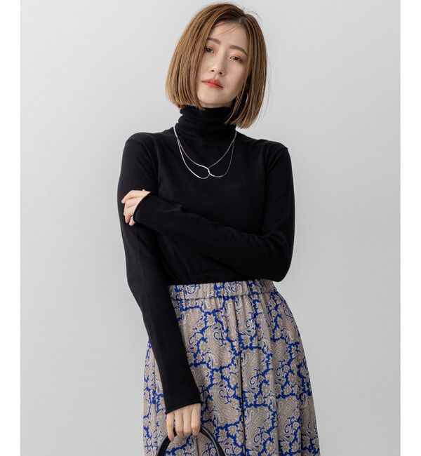 23区「【CLASSY.掲載/洗える】スムージーコットン タートルネック ニット」|ニット・セーター|ブラック系