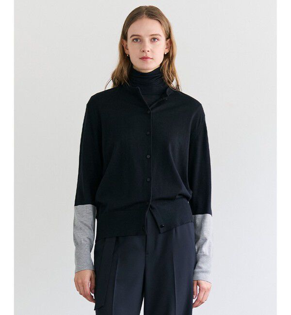 BEIGE,「CHLOR / ウールシルク配色クルーネックカーディガン」|ニット・セーター|Navy