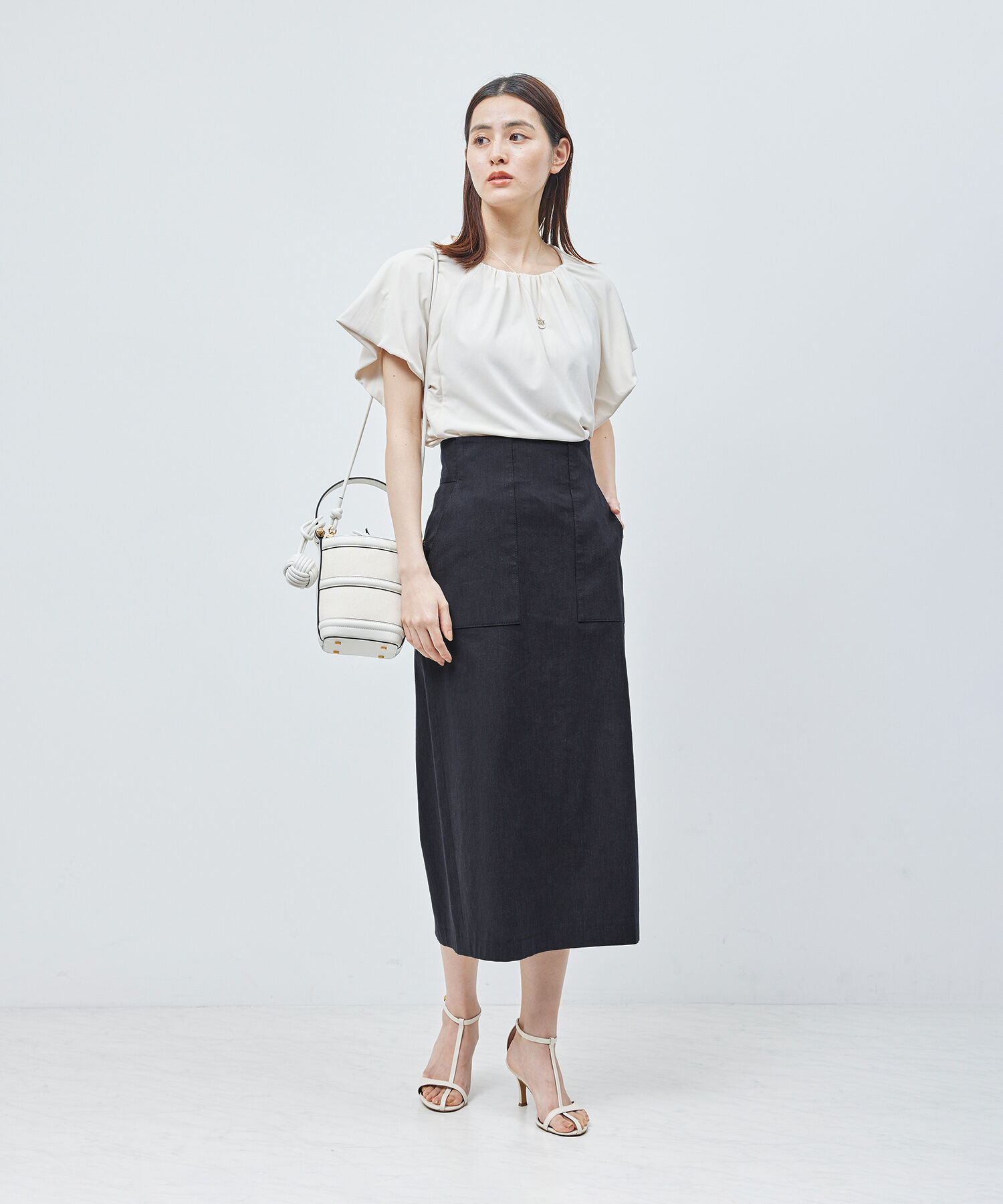 ROPE「リネンストレッチポケット付きタイトスカート/24SS【一部WEB限定】【雑誌掲載】【メディア掲載】」|スカート|