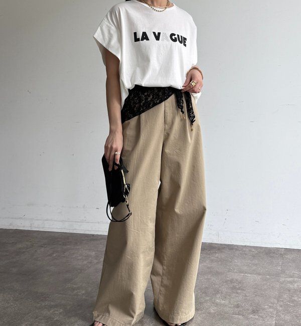  「袖タックフレンチメタリックロゴTEE」|Tシャツ・カットソー|