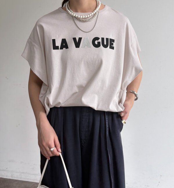  「袖タックフレンチメタリックロゴTEE」|Tシャツ・カットソー|