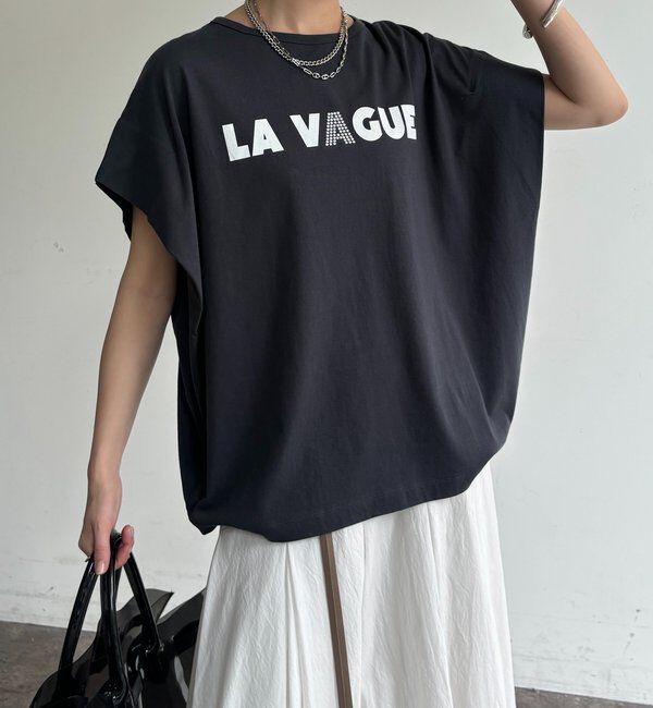  「袖タックフレンチメタリックロゴTEE」|Tシャツ・カットソー|チャコールグレー