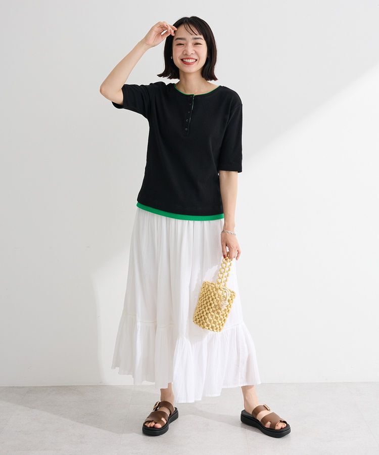 Green Parks「配色ヘンリーネック半袖プルオーバー」|Tシャツ・カットソー|
