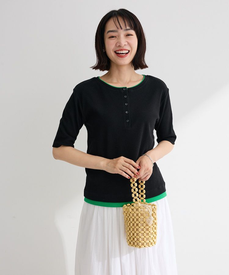 Green Parks「配色ヘンリーネック半袖プルオーバー」|Tシャツ・カットソー|