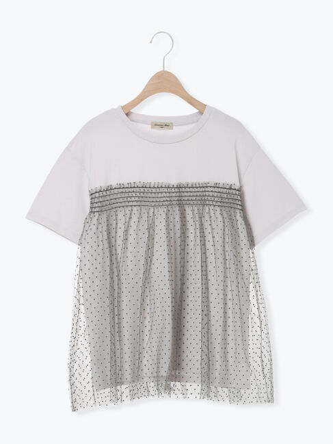 Samansa Mos2「◇【接触冷感/UVカット】ドットチュールドッキングTシャツ」|Tシャツ・カットソー|Ｓグレー