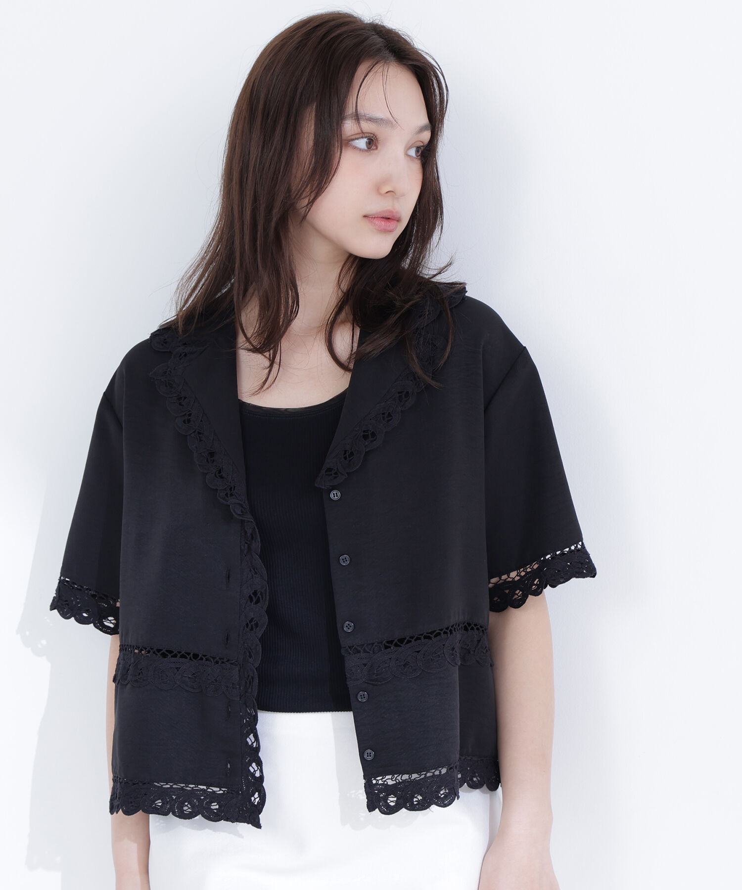  「レーストリンミングシャツ」|シャツ・ブラウス|