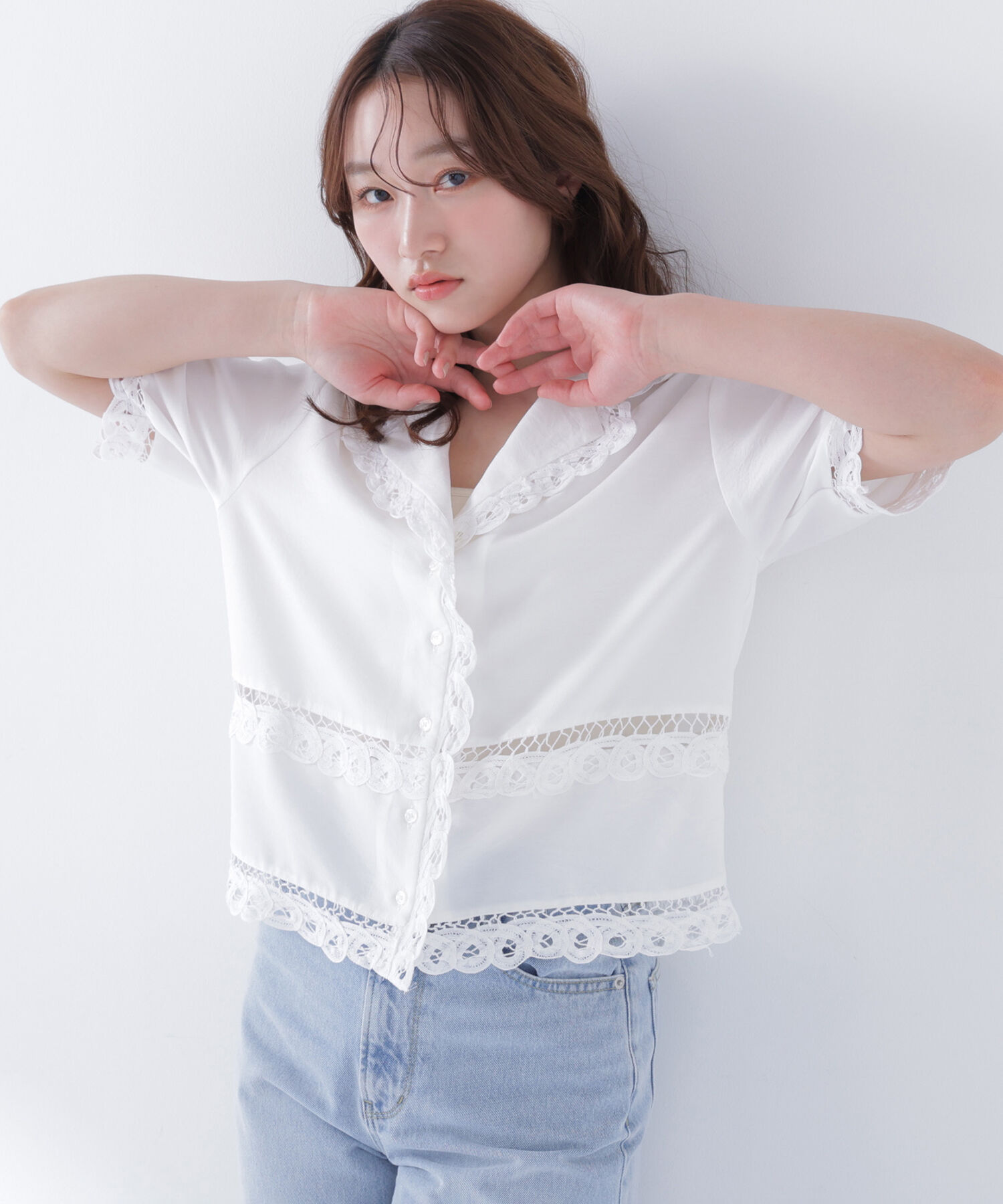  「レーストリンミングシャツ」|シャツ・ブラウス|