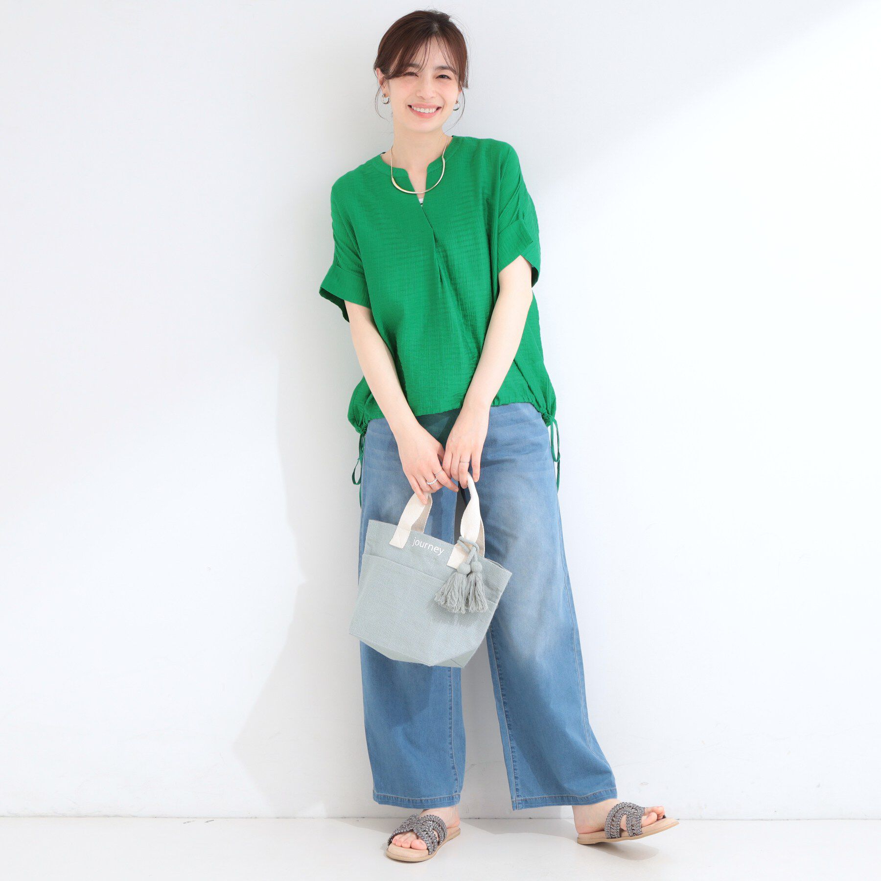 SHOO･LA･RUE「【体型カバー/洗濯機可】インせず着られる スキッパー裾リボンブラウス」|シャツ・ブラウス|