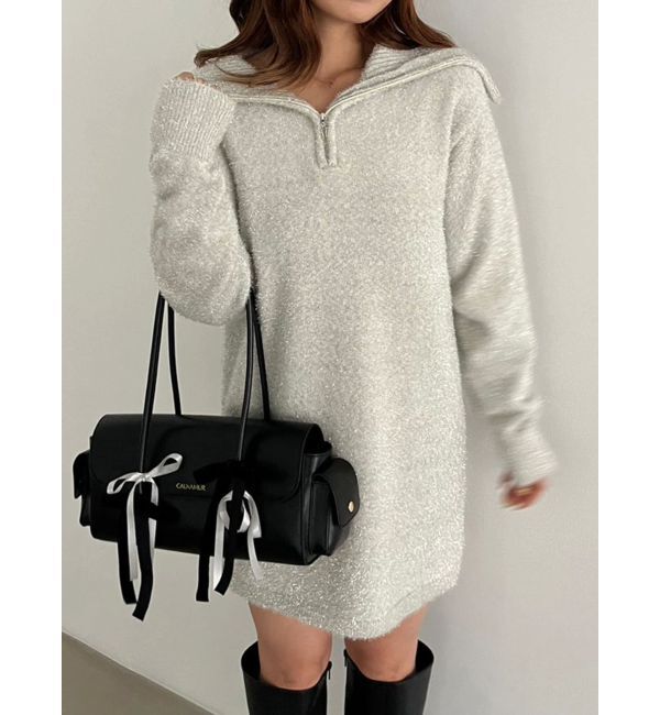 CALNAMUR「TWINKLE SHAGGY KNIT MINI OP/トゥインクルシャギーニットワンピース」|ワンピース|