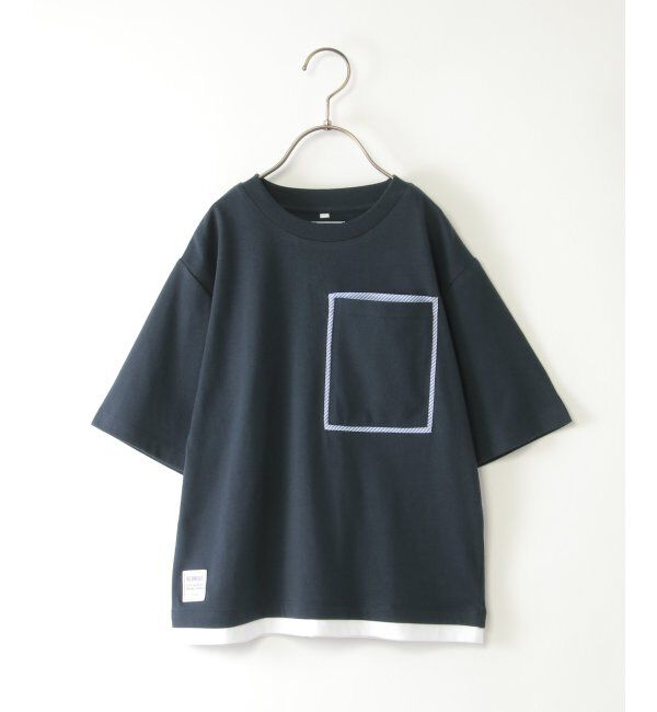ikka kids「【親子おそろい】ストライプMIXビッグポケTシャツ（120~160cm）」|Tシャツ・カットソー|ネイビーブルー