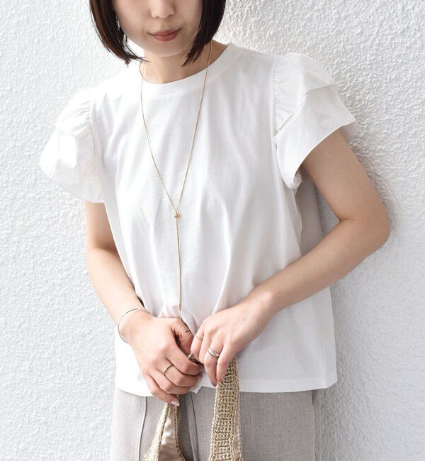 SHIPS Colors 「【WEB限定】SHIPS Colors:〈手洗い可能〉異素材 フリルスリーブ カットソー◇」|Tシャツ・カットソー|