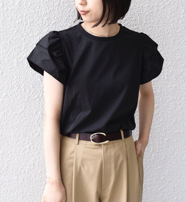 SHIPS Colors 「【WEB限定】SHIPS Colors:〈手洗い可能〉異素材 フリルスリーブ カットソー◇」|Tシャツ・カットソー|