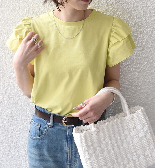 SHIPS Colors 「【WEB限定】SHIPS Colors:〈手洗い可能〉異素材 フリルスリーブ カットソー◇」|Tシャツ・カットソー|