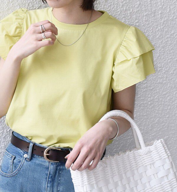 SHIPS Colors 「【WEB限定】SHIPS Colors:〈手洗い可能〉異素材 フリルスリーブ カットソー◇」|Tシャツ・カットソー|