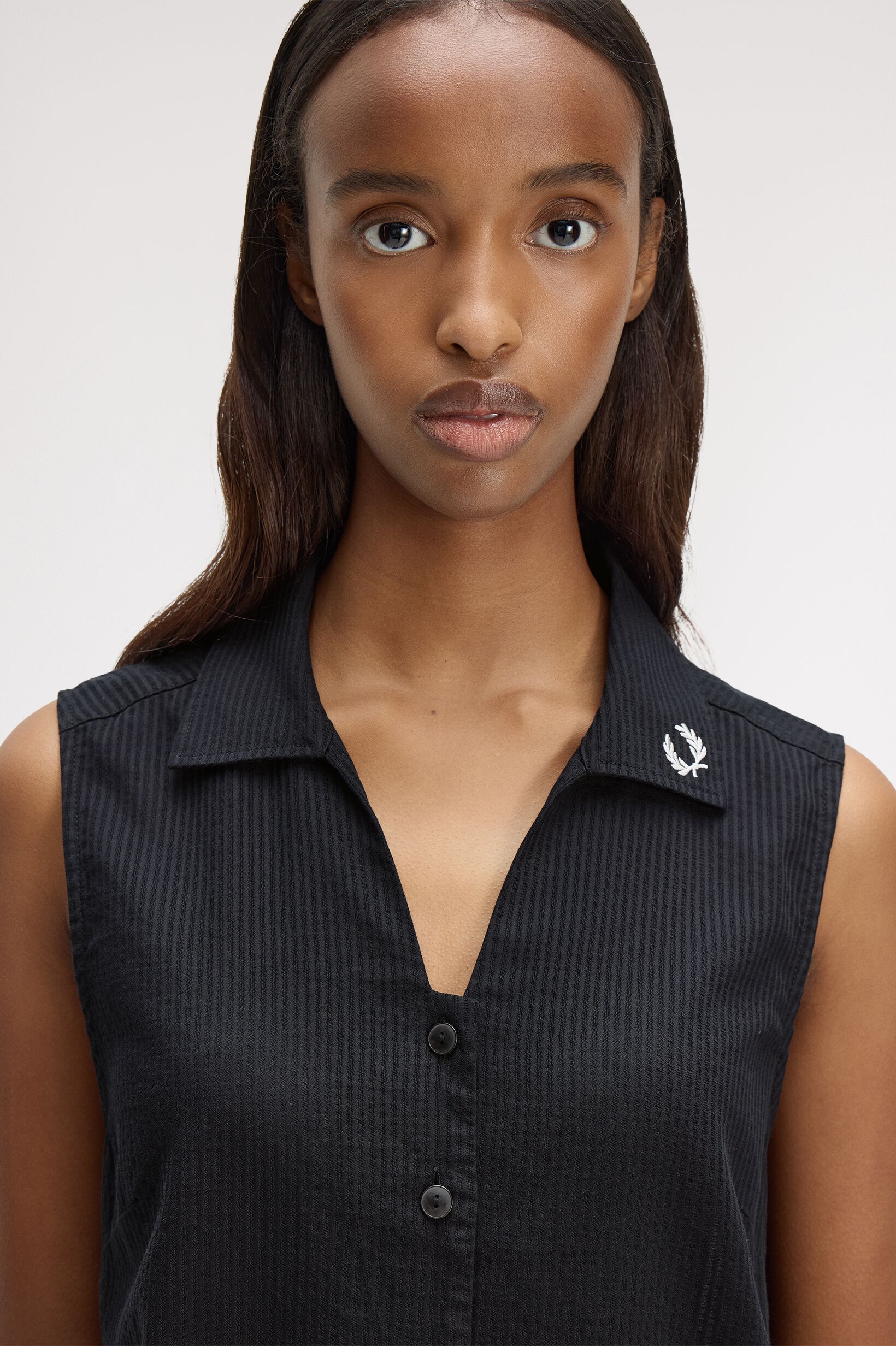 FRED PERRY 「Sheer Stripe Sleeveless Dress／シアーストライプノースリーブワンピース」|ワンピース|