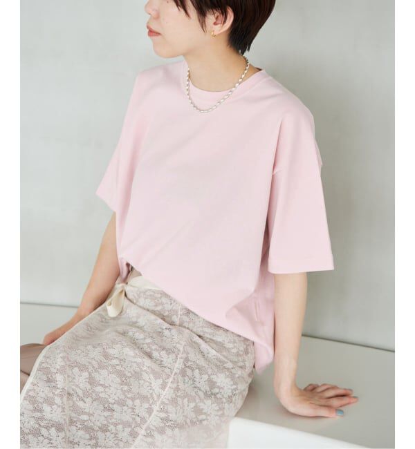 IENA「ウォッシャブルファインコットンニットTシャツ」|ニット・セーター|ピンク
