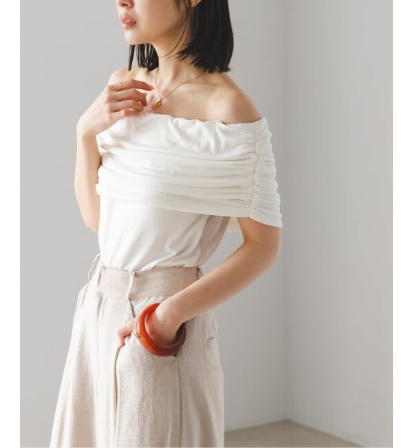 NOBLE「determ/デターム Collagen Gathered Off- Shoulder」|Tシャツ・カットソー|ホワイト
