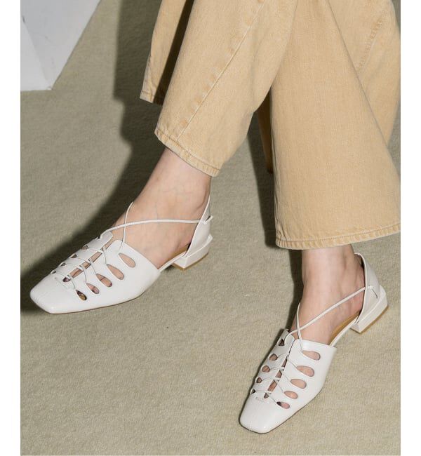 GRISE「《WEB+一部店舗限定》GRISEレザースクエアカットワークレースアップフラット」|その他|ナチュラル