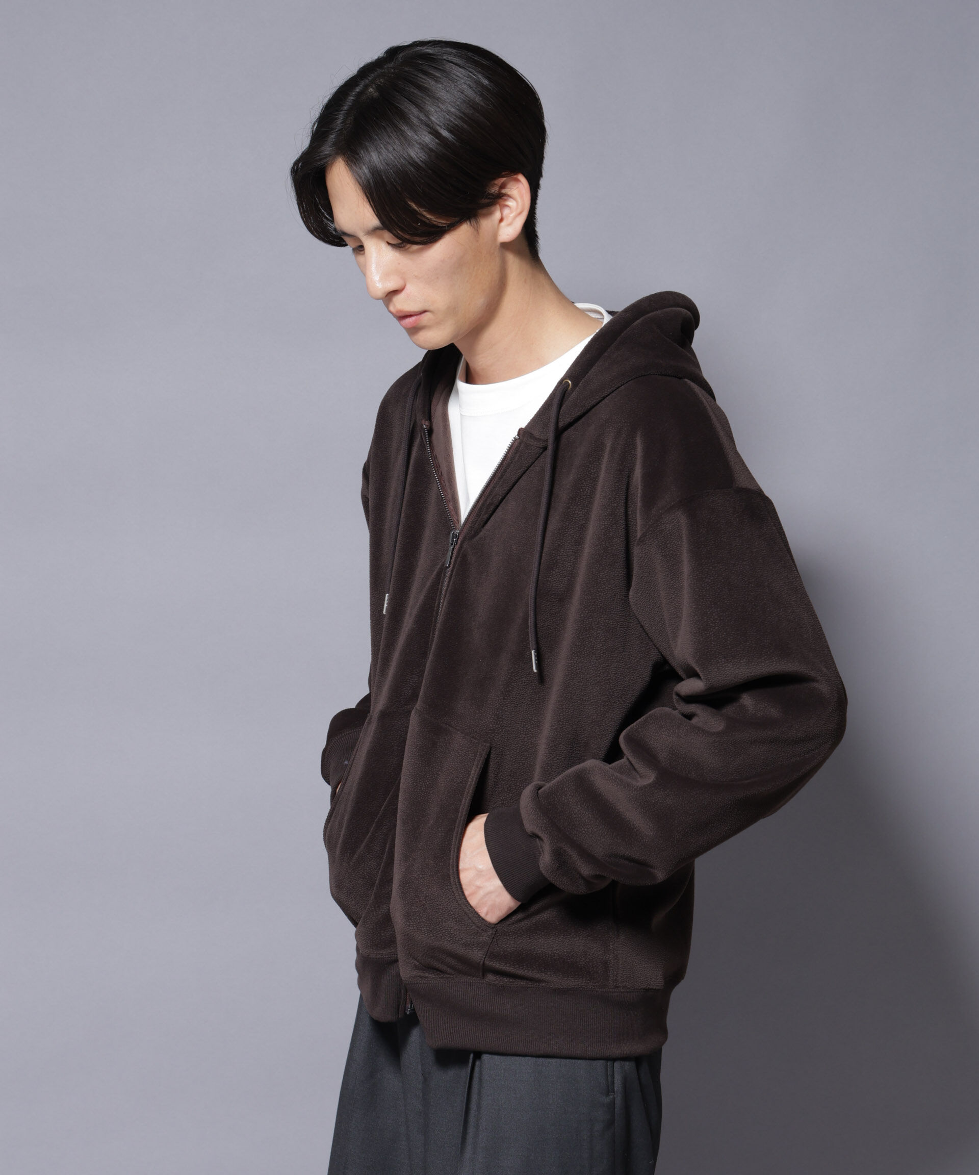 nano･universe「クロコ加工フリース ZIPパーカ」|Tシャツ・カットソー|