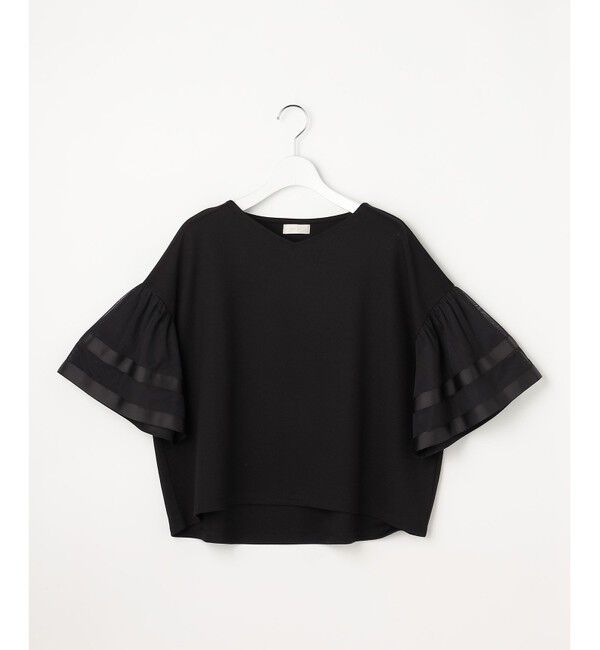 ANY SIS「ゆるVネックチュールフリル袖 プルオーバー」|Tシャツ・カットソー|