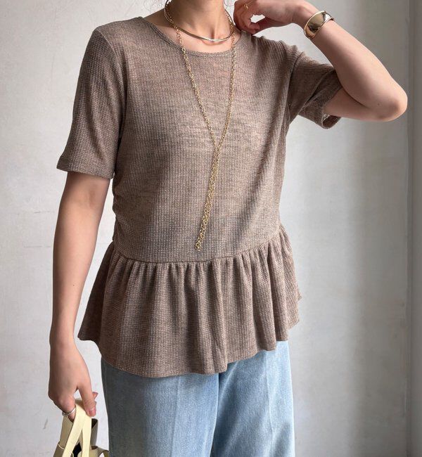  「【WEB限定】リネン混シアーワッフル裾バルーンプルオーバー」|Tシャツ・カットソー|