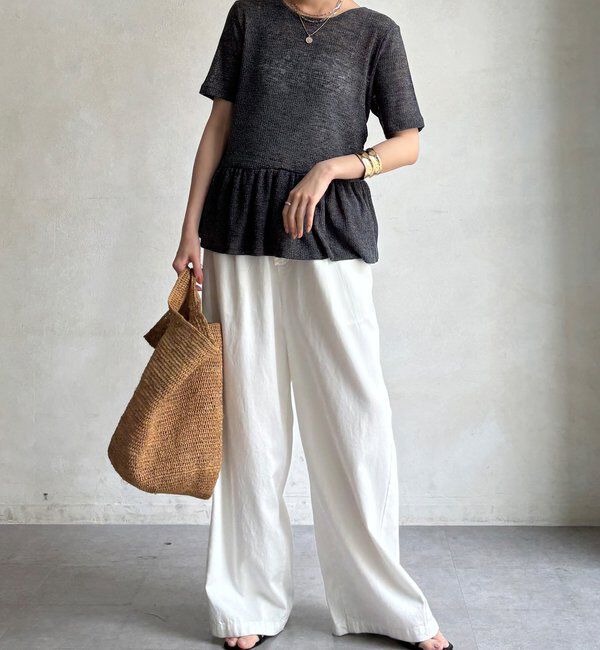 「【WEB限定】リネン混シアーワッフル裾バルーンプルオーバー」|Tシャツ・カットソー|