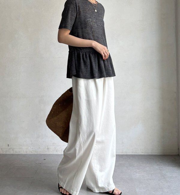  「【WEB限定】リネン混シアーワッフル裾バルーンプルオーバー」|Tシャツ・カットソー|