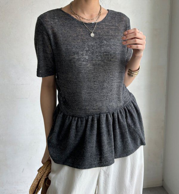  「【WEB限定】リネン混シアーワッフル裾バルーンプルオーバー」|Tシャツ・カットソー|