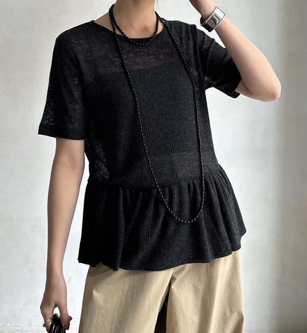 「【WEB限定】リネン混シアーワッフル裾バルーンプルオーバー」|Tシャツ・カットソー|