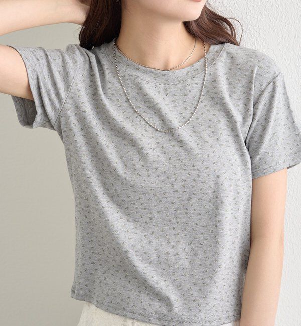  「クルーチビフラワーTシャツ」|Tシャツ・カットソー|グレー