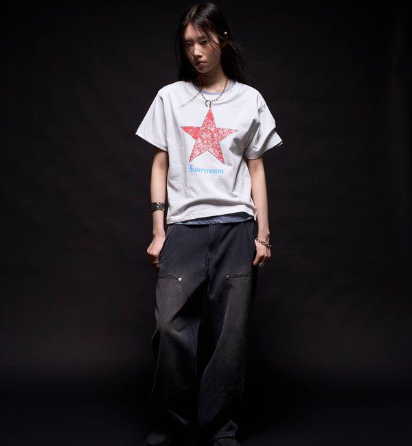  「【UNISEX】【Sourcream】ラインストーンスターグラフィックTEE」|Tシャツ・カットソー|