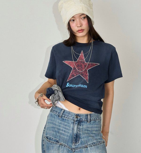  「【UNISEX】【Sourcream】ラインストーンスターグラフィックTEE」|Tシャツ・カットソー|