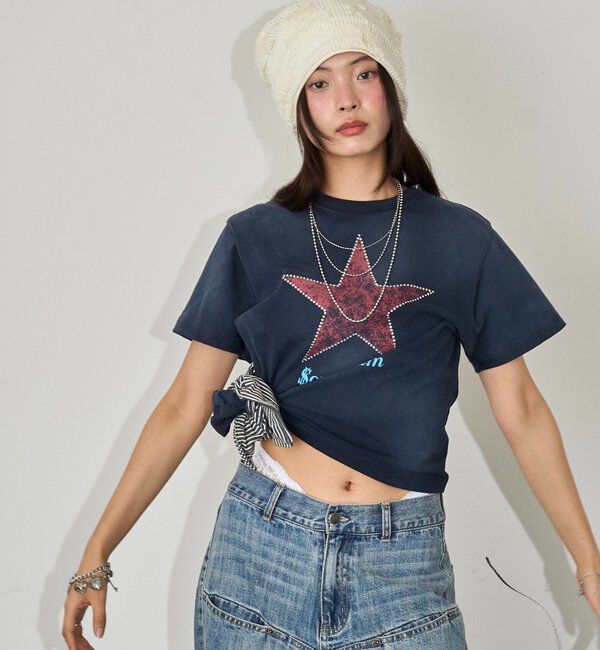  「【UNISEX】【Sourcream】ラインストーンスターグラフィックTEE」|Tシャツ・カットソー|