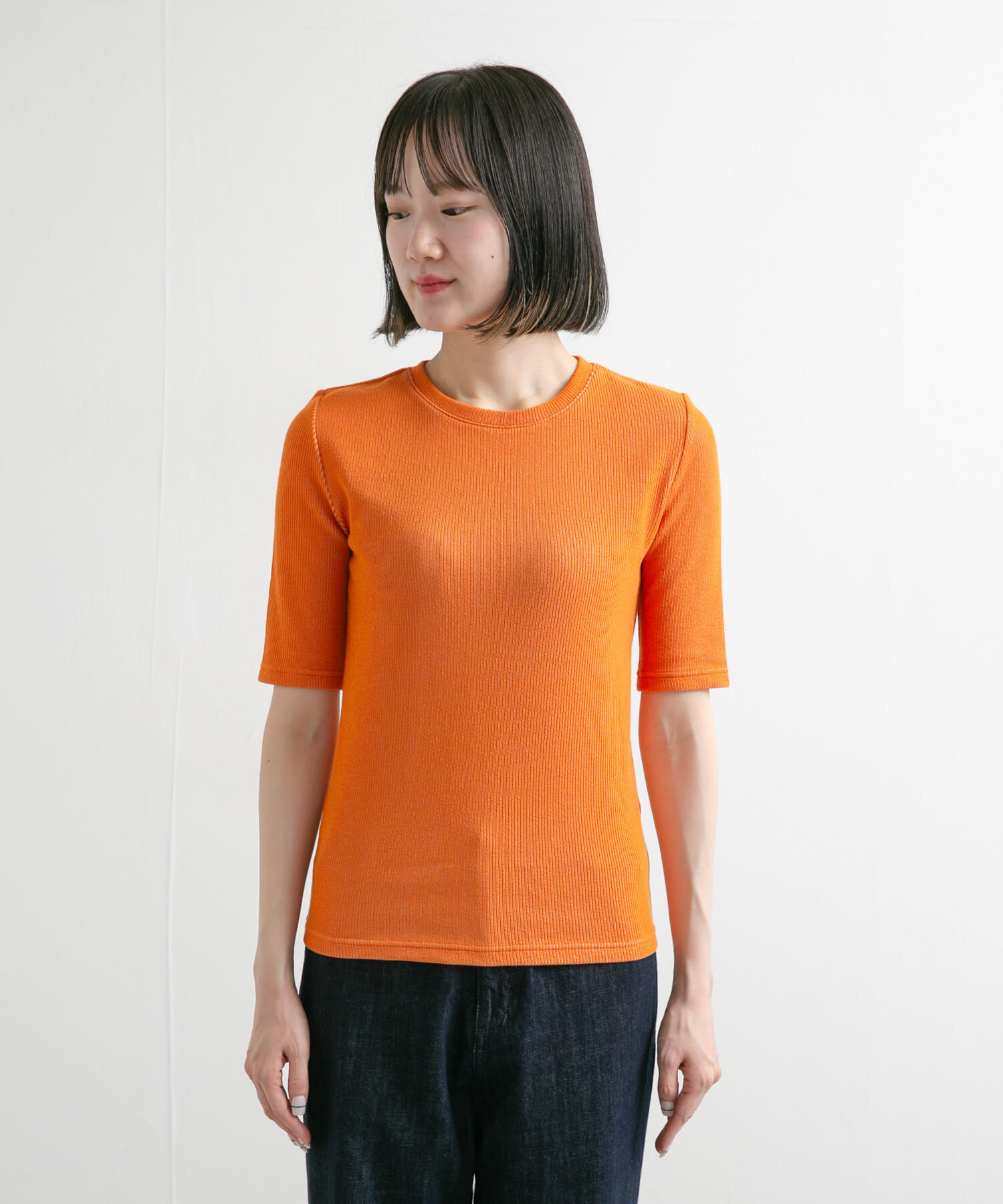 URBAN RESEARCH DOORS「配色リブ5分袖プルオーバー」|Tシャツ・カットソー|