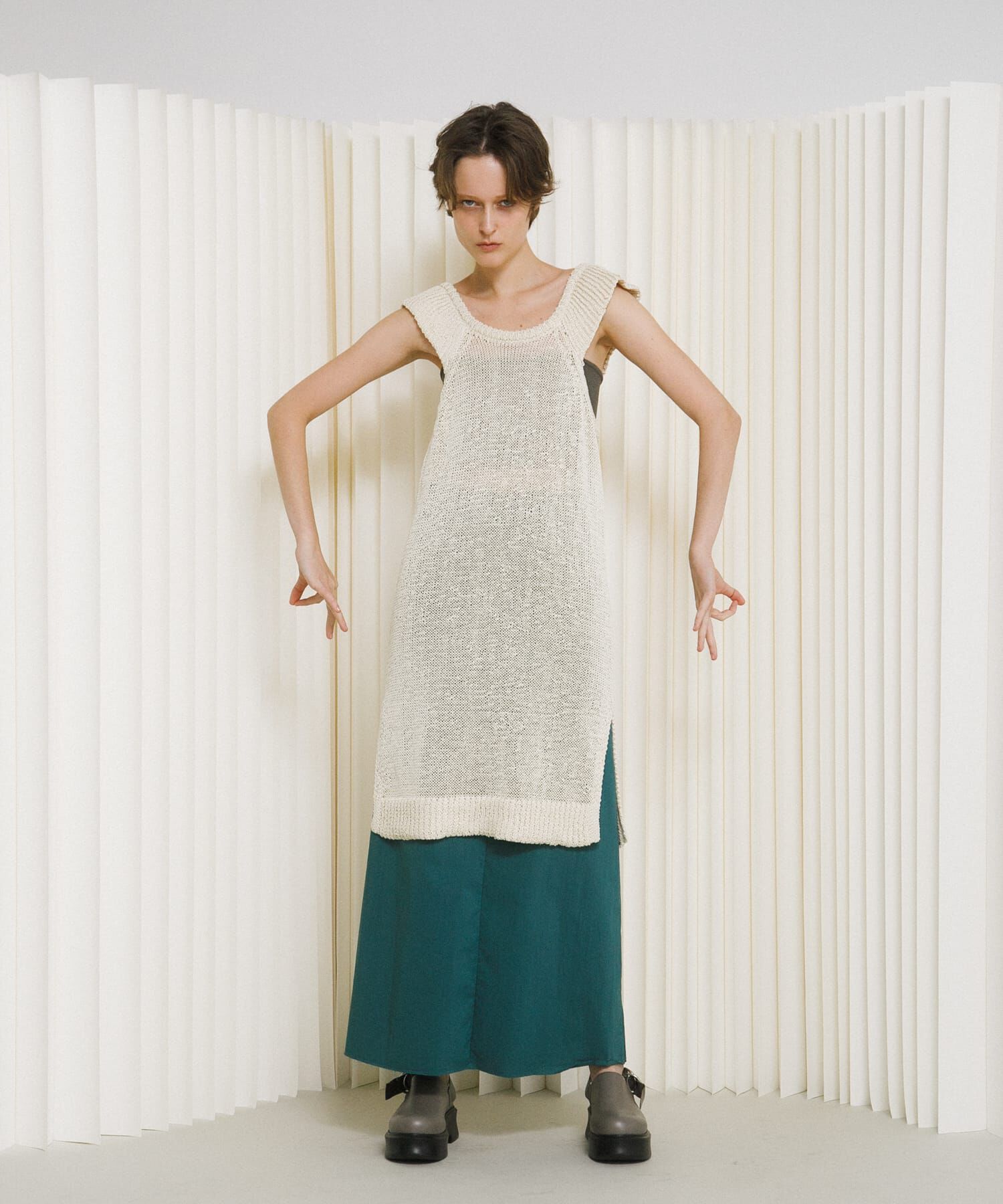LAATO「knit frill tunic」|チュニック|オフホワイト