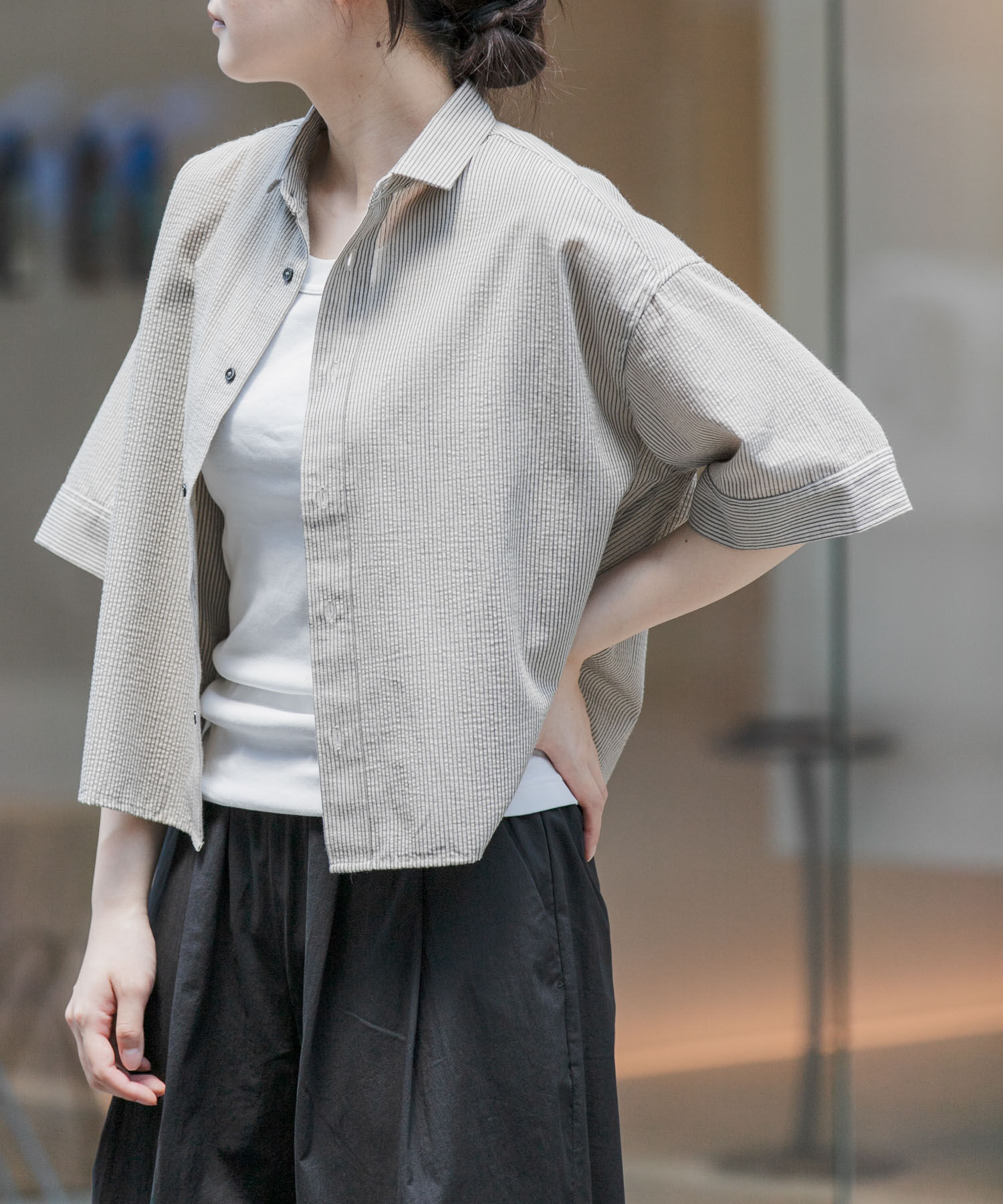 URBAN RESEARCH DOORS「FORK&SPOON　シアサッカーレギュラーカラーシャツ」|シャツ・ブラウス|ベージュ系その他