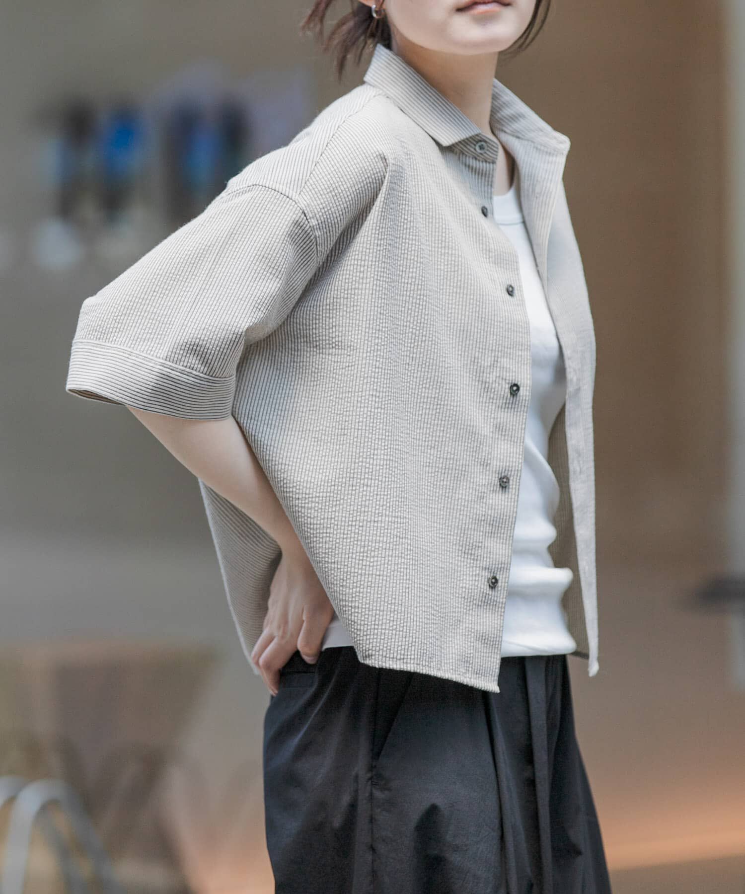URBAN RESEARCH DOORS「FORK&SPOON　シアサッカーレギュラーカラーシャツ」|シャツ・ブラウス|