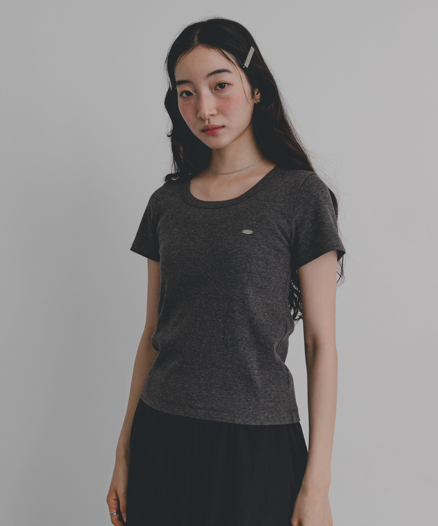 SENSE OF PLACE by URBAN RESEARCH「ラウンドネックリブTシャツ(半袖)」|Tシャツ・カットソー|チャコールグレー