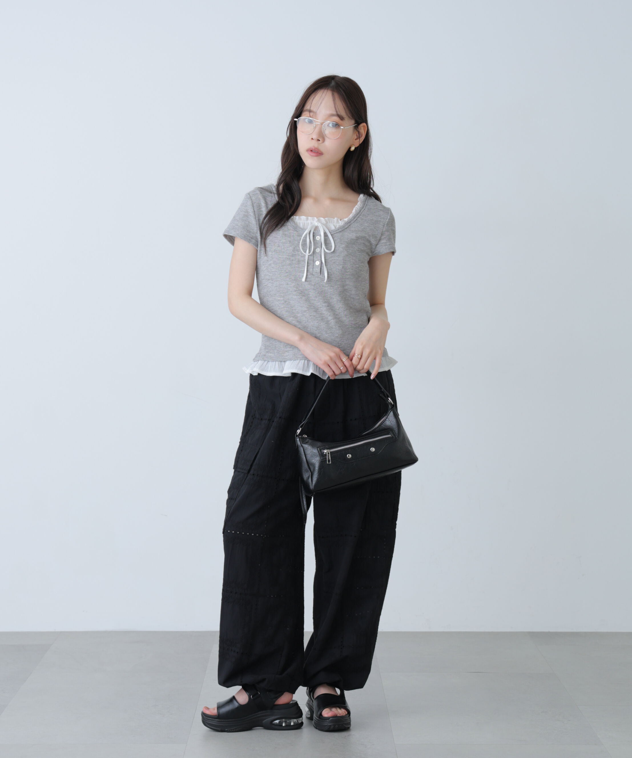 「フェイクレイヤードフリルリボンフレンチスリーブカットソー」|Tシャツ・カットソー|